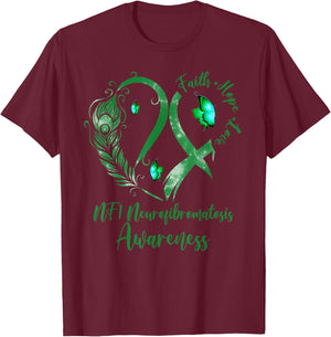 Tu Heart Butterfly Green Ribbon NF1 Awareness T-Shirt - T-Shirt | Maroon