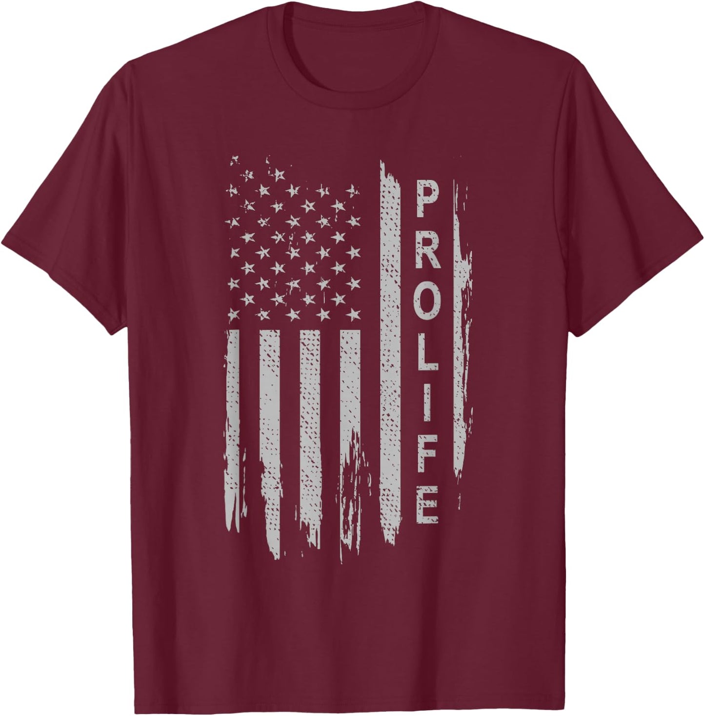 Pro Life on American Flag T-Shirt - T-Shirt | Maroon