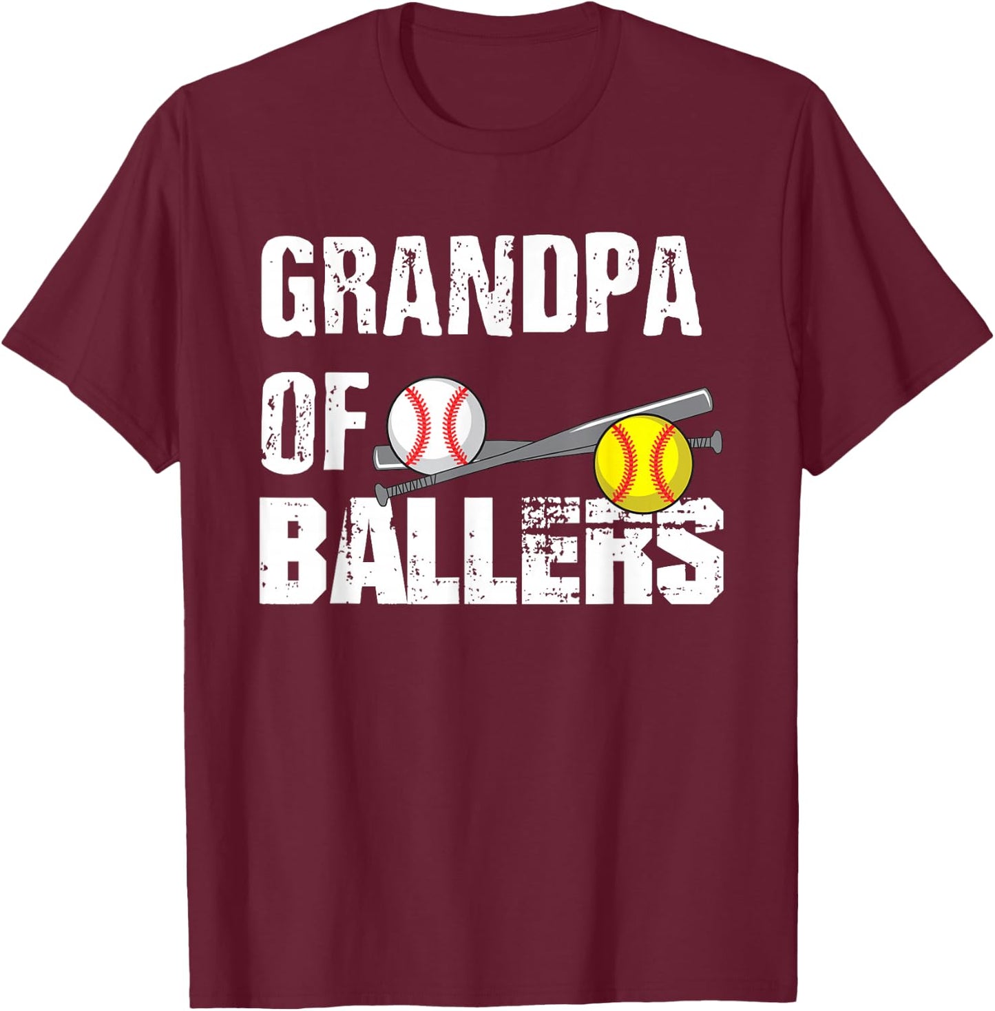 Grandpa Of Ballers Funny Baseball Softball Fathers Day Gift T-Shirt - T-Shirt | Maroon
