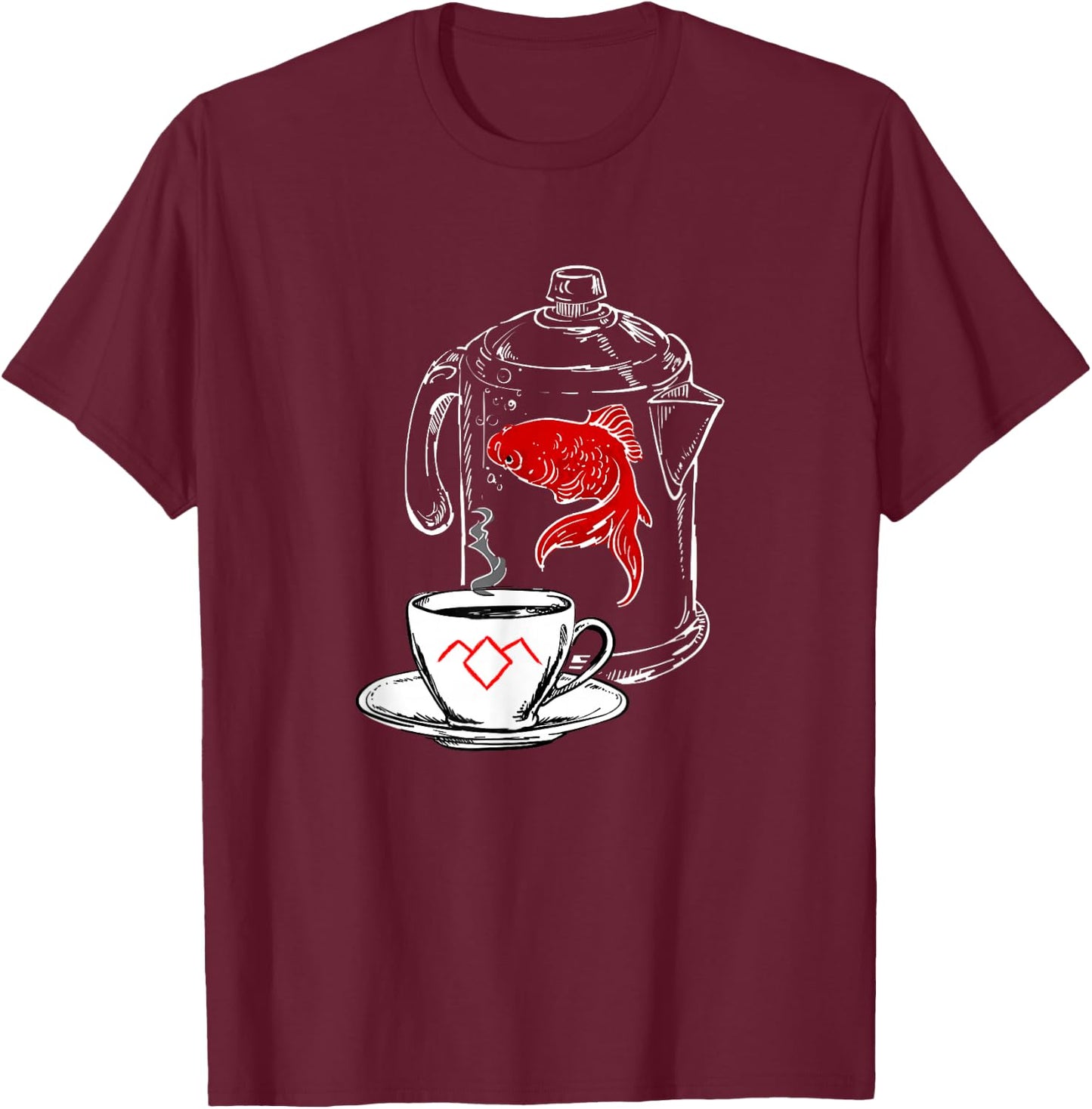 Twin Peaks Coffee Cup And Fish Outlines T-Shirt - T-Shirt | Maroon