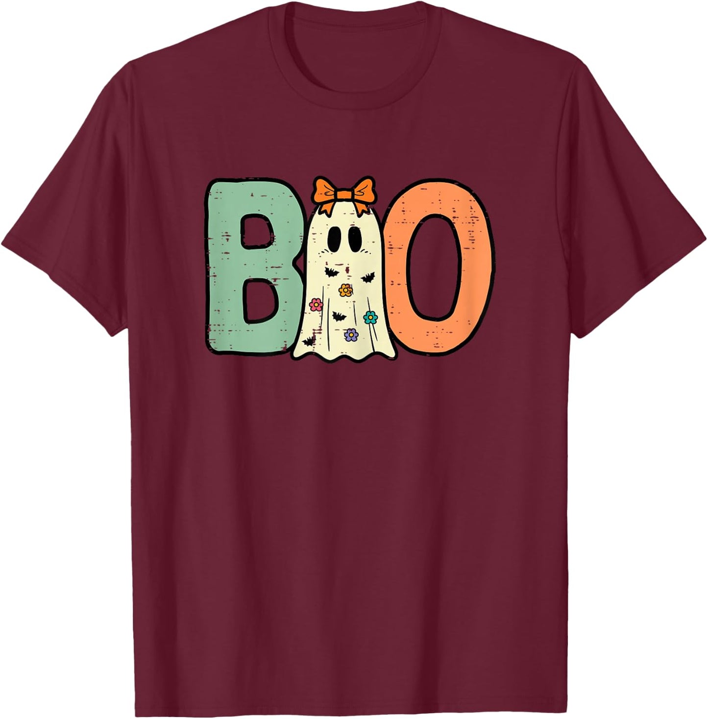Halloween Boo Ghost Cute Costume Toddler Girls Kids Youth T-Shirt - T-Shirt | Maroon