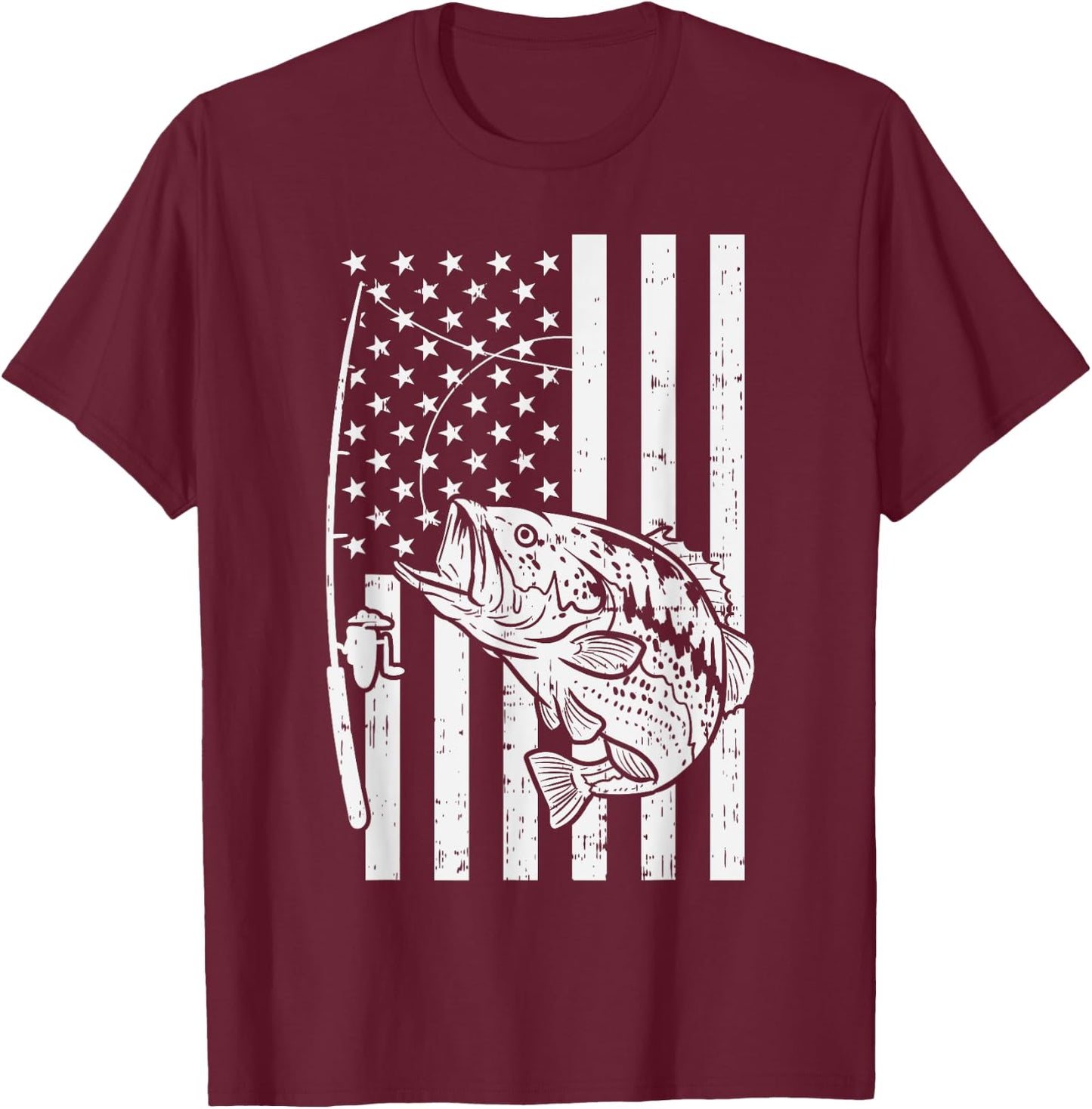 American Flag Bass Fishing Vintage Patriotic Fisherman Gift T-Shirt - T-Shirt | Maroon
