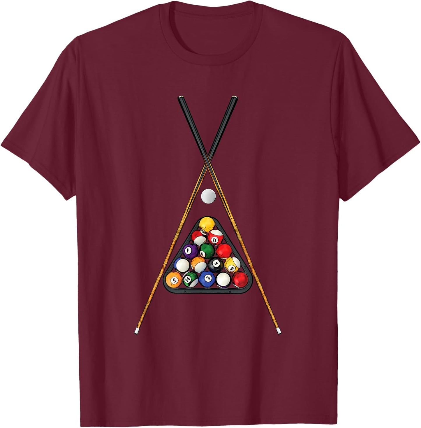 Pool Player's Racked Balls Sticks Cue Ball Billiards Art T-Shirt - T-Shirt | Maroon
