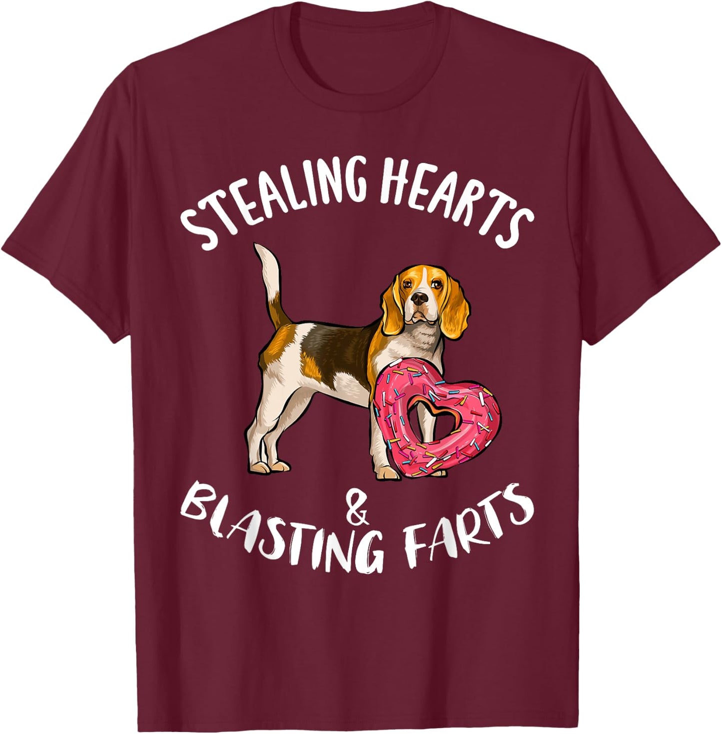 Stealing Hearts Blasting Farts Beagle Valentines Day T-Shirt - T-Shirt | Maroon