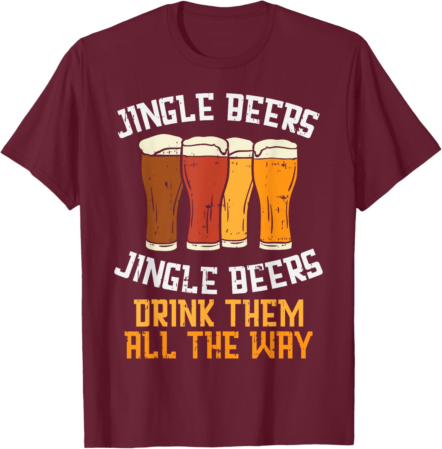 Jingle Beers Drink All The Way Christmas Beer Lover PJ T-Shirt - T-Shirt | Maroon