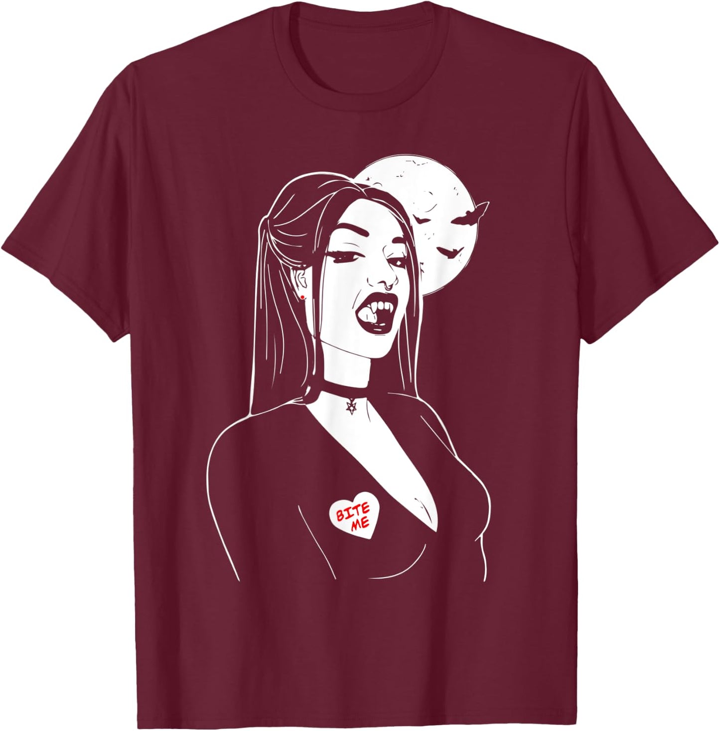 Vampire Girl Bite Me, Art Desing , Beauty Vamp T-Shirt - T-Shirt | Maroon