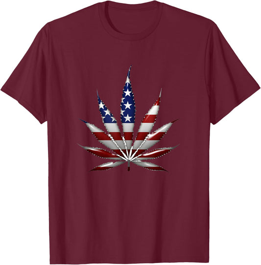Marijuana Pot Leaf America USA American Flag Men T-Shirt - T-Shirt | Maroon