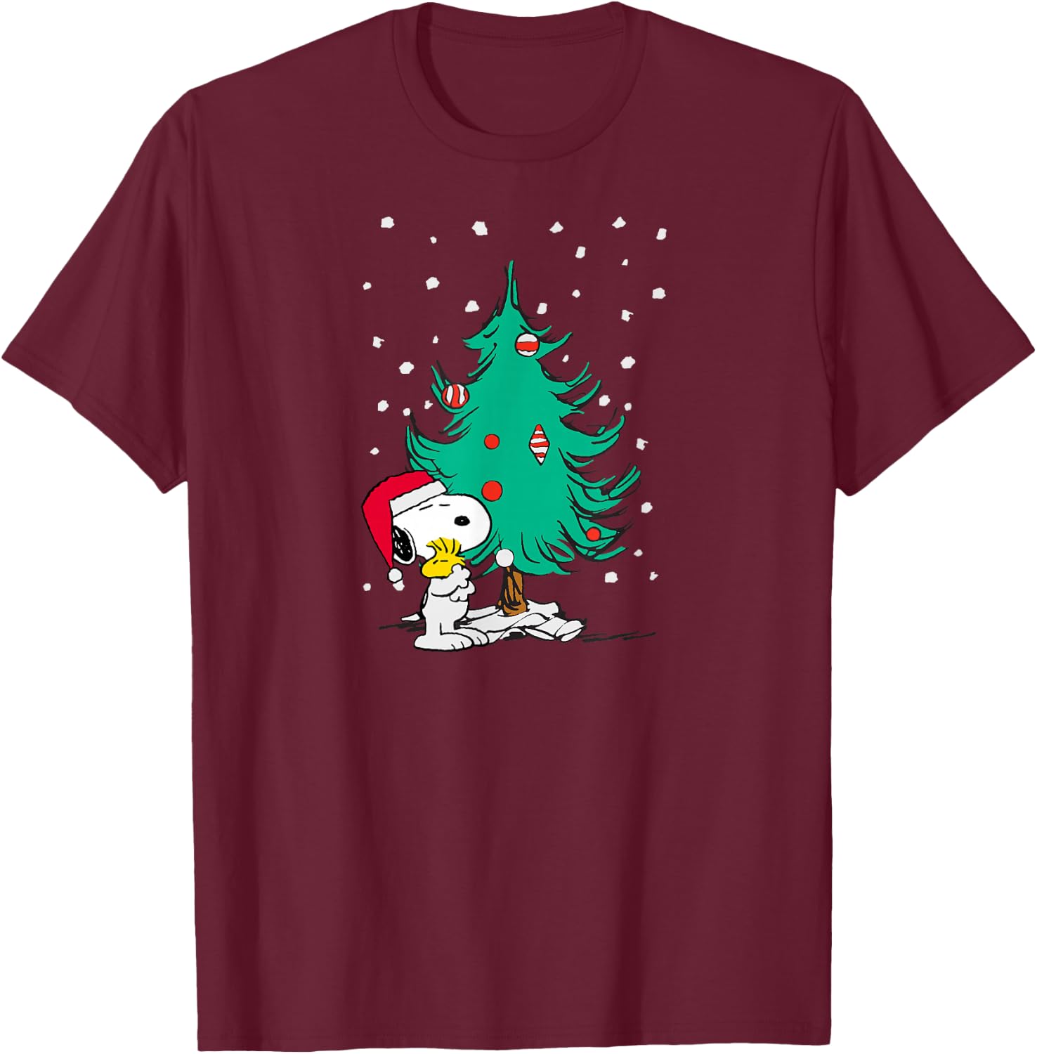 Peanuts Snoopy Holiday Christmas Tree T-Shirt - T-Shirt | Maroon