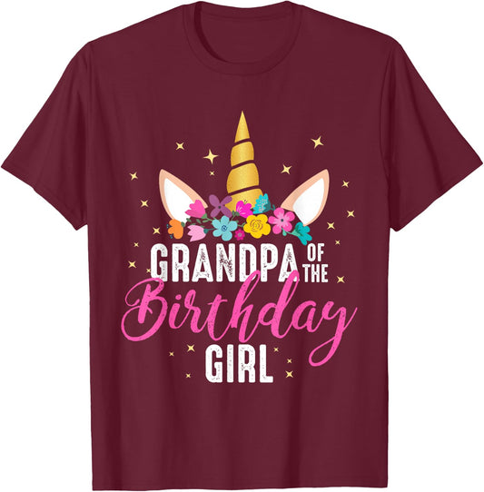 Grandpa Of The Birthday Girl Grandpa Gift Unicorn Birthday T-Shirt - T-Shirt | Maroon