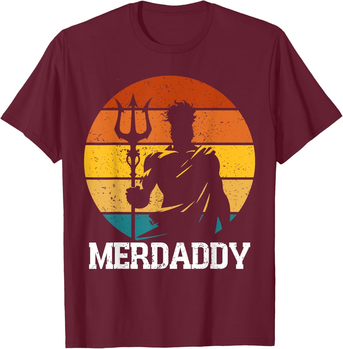 Retro Merdaddy Security Merman Mermaid Merdad Father's Day T-Shirt - T-Shirt | Maroon