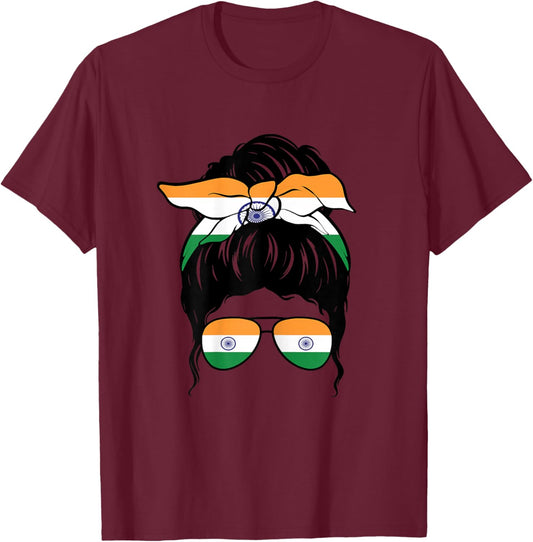 Indian Girl India Indian Flag Patriotic Proud Indian Girl T-Shirt - T-Shirt | Maroon