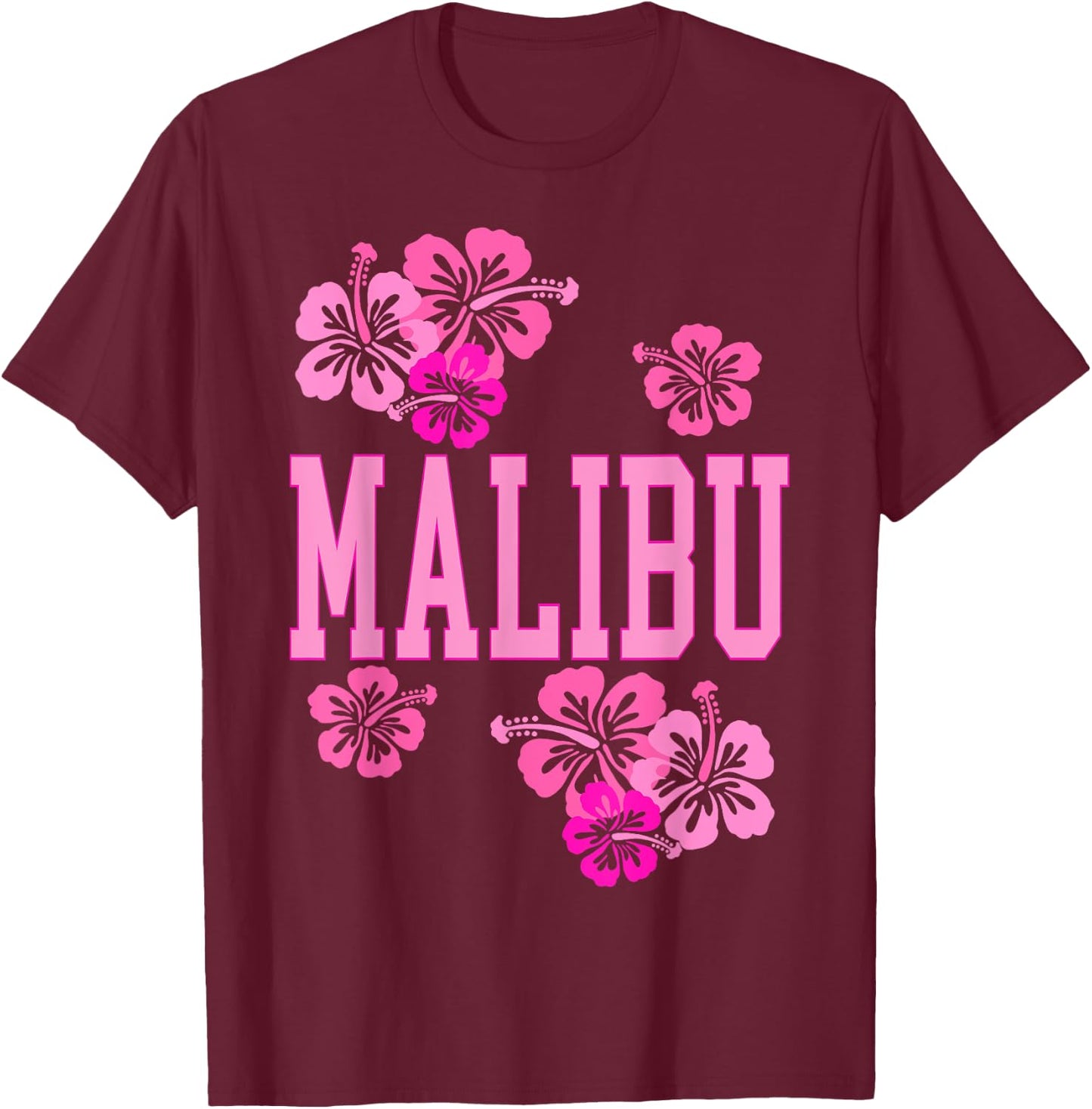 Preppy Varsity Pink Malibu California Teen Girls T-Shirt - T-Shirt | Maroon