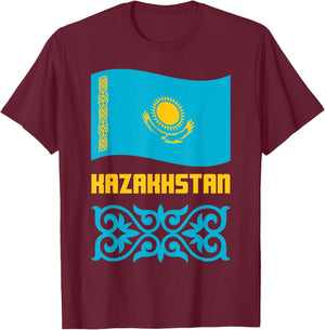 Republic of Kazakhstan Qazaqstan Kazakh Kazakh Flag T-Shirt - T-Shirt | Maroon