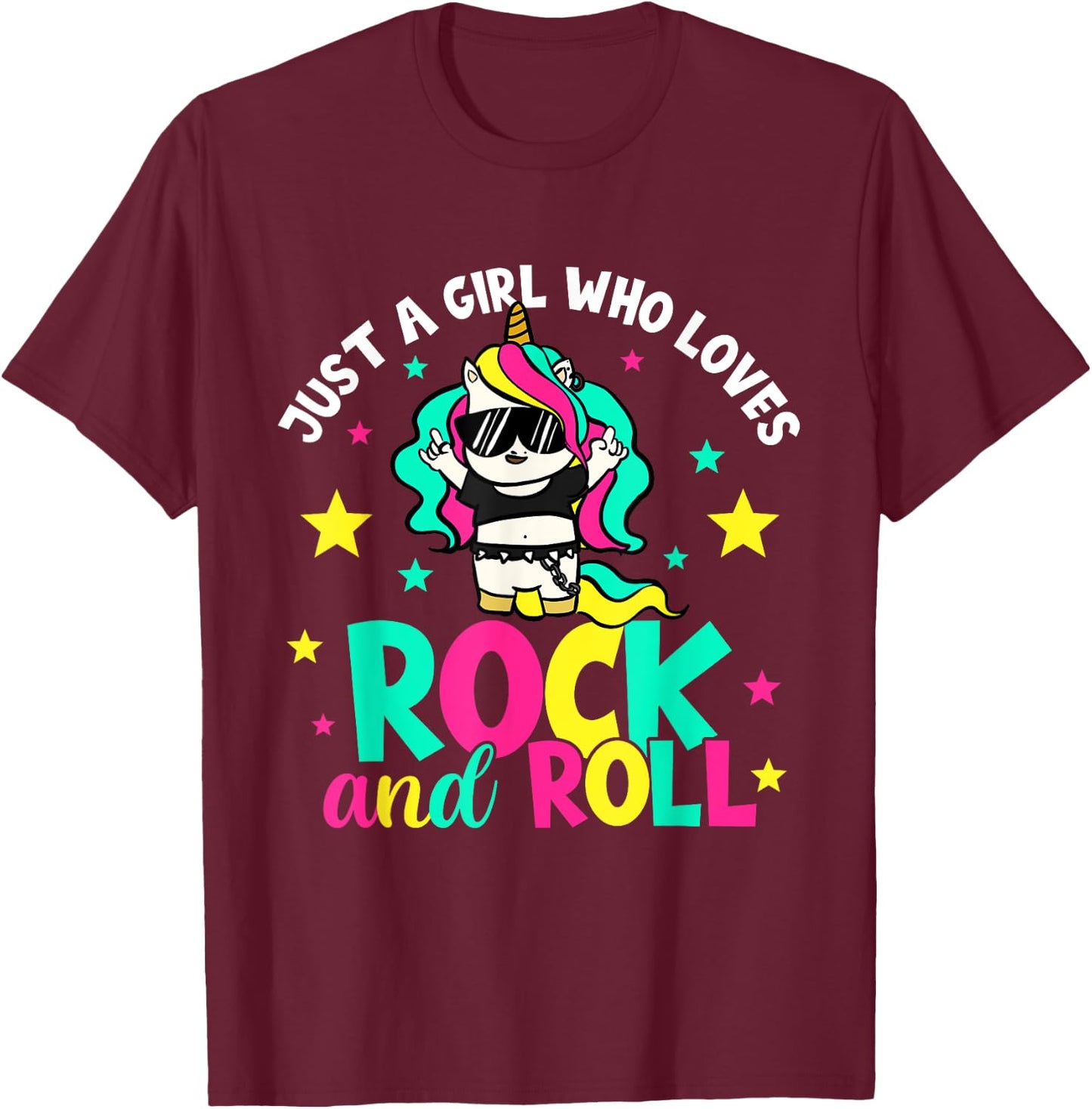 Just A Girl Who Loves Rock And Roll Funny Unicorn Lover T-Shirt - T-Shirt | Maroon