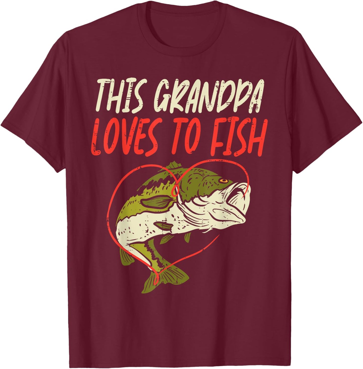 This Grandpa Loves To Fish Bass Fishing Family Matching Gift T-Shirt - T-Shirt | Maroon