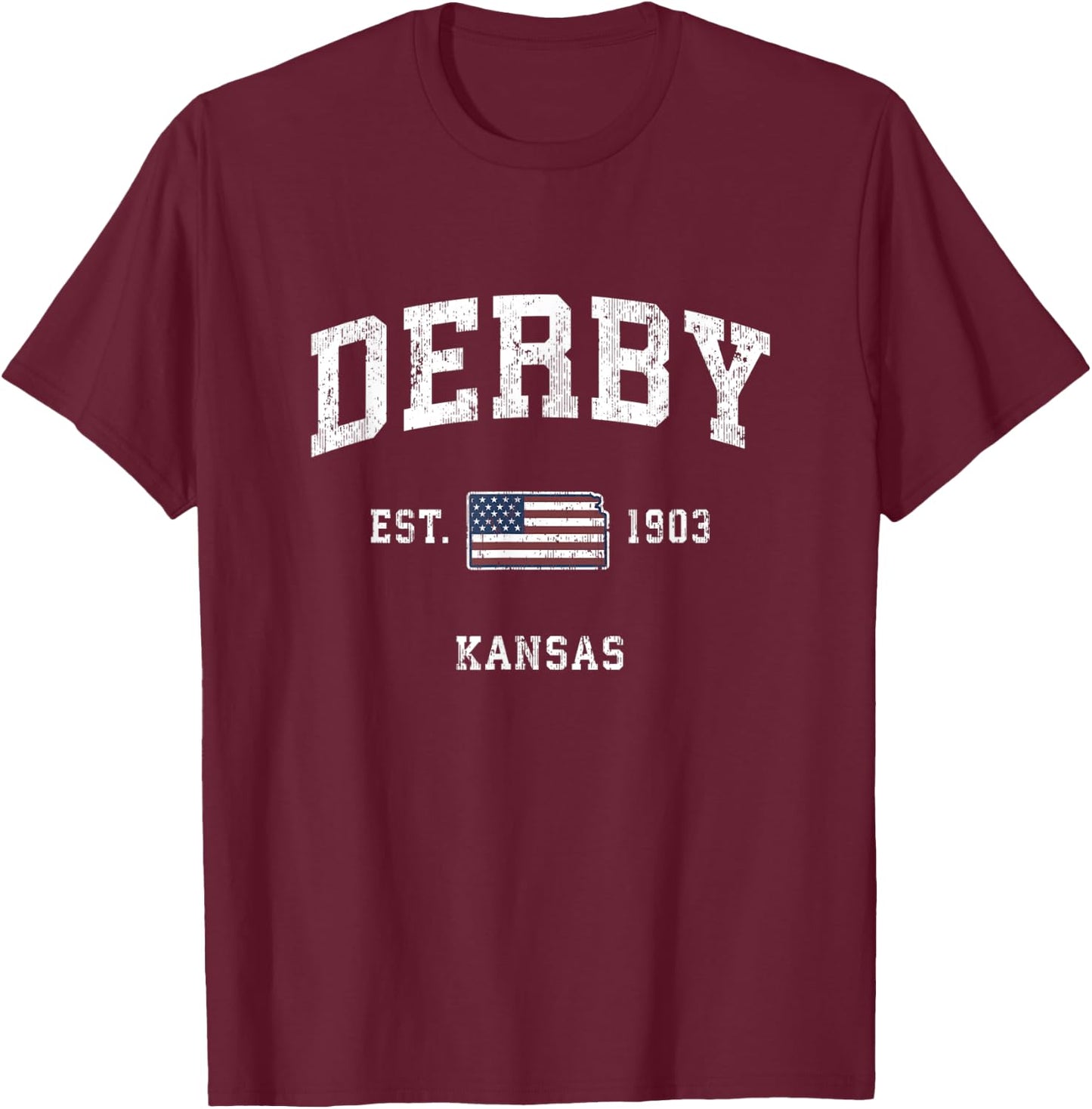 Derby Kansas KS Vintage American Flag Sports Design T-Shirt - T-Shirt | Maroon