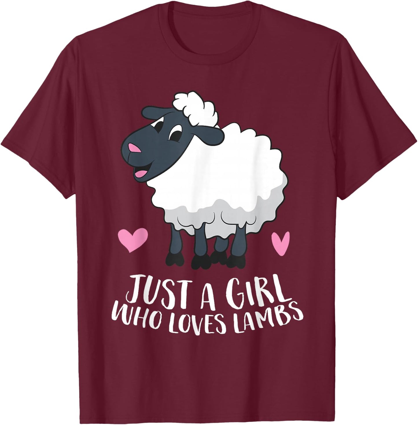 Just a Girl Who Loves Lambs Cute Sheep Girl T-Shirt - T-Shirt | Maroon