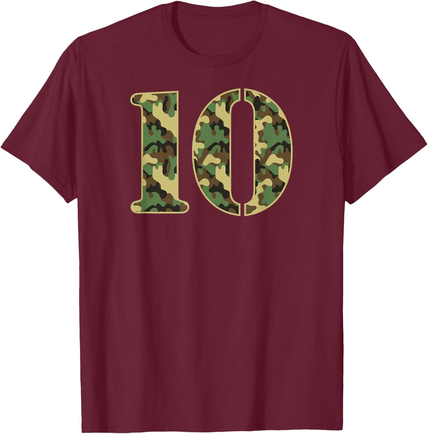 10th Birthday Gift Soldier 10 Year Old Military Themed Camo T-Shirt - T-Shirt | Maroon