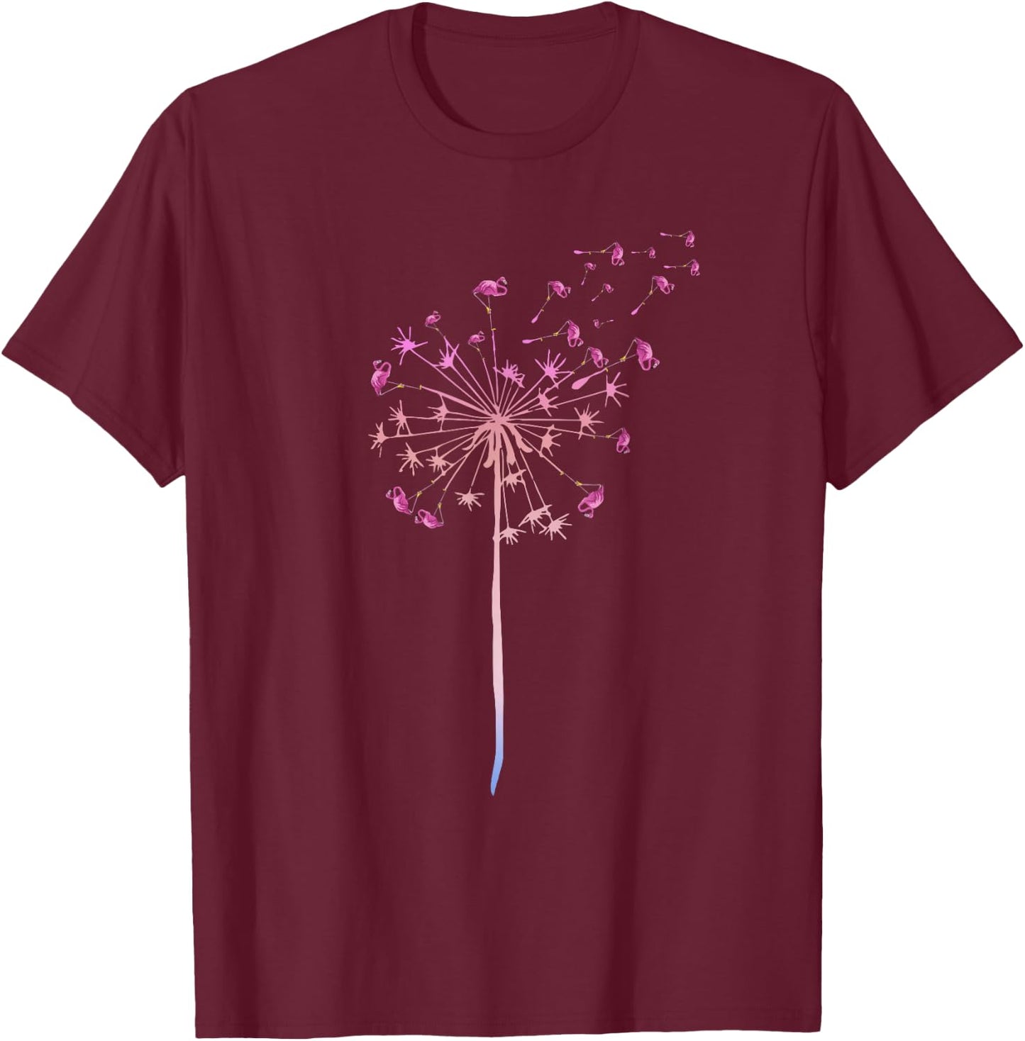Dandelion Tropical Animal Exotic Bird Pink Flamingo T-Shirt - T-Shirt | Maroon