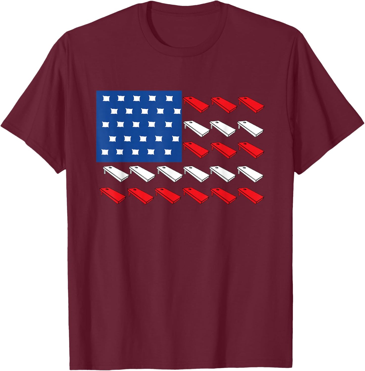 Cornhole American Flag For Player Drinking Team Men T-Shirt - T-Shirt | Maroon