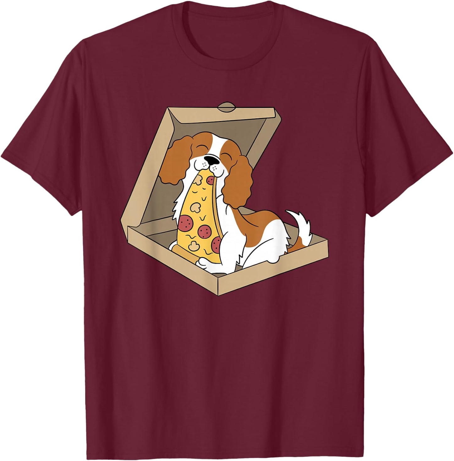 Cavalier King Charles Spaniel Pizza Food Funny Dog Women Girls Kids T-Shirt - T-Shirt | Maroon