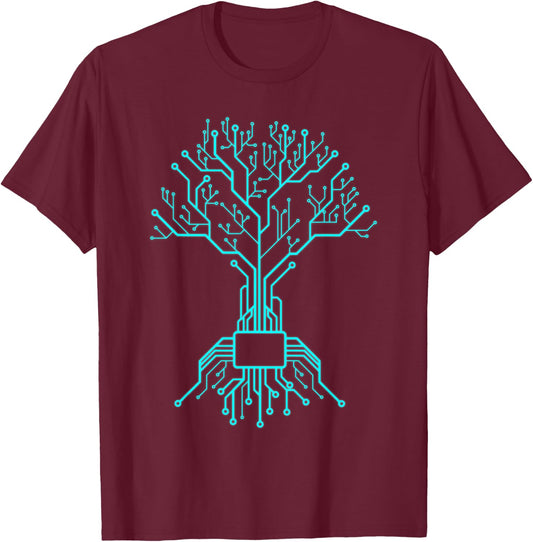 Computer Chip CPU Core - Circuit Tree - Computer Geek Gift T-Shirt - T-Shirt | Maroon