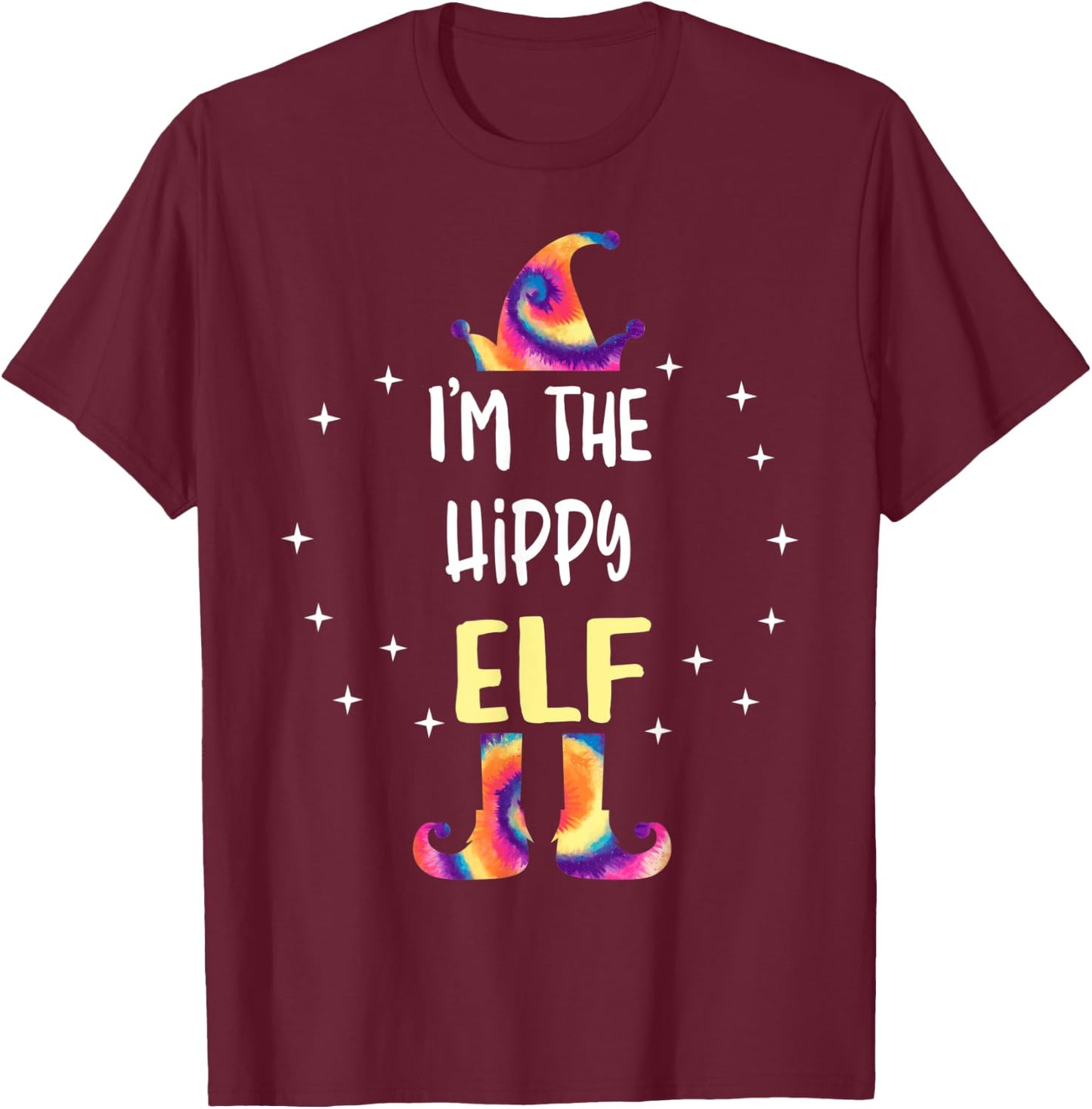 I'm The Hippy Elf Tie Dye Christmas Matching Family T-Shirt - T-Shirt | Maroon