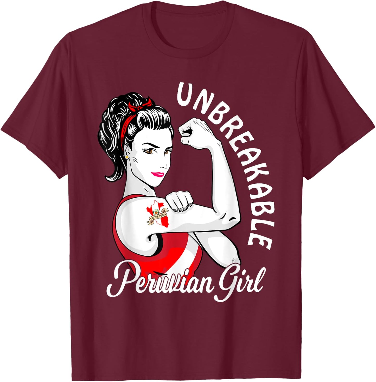 Peruvian Girl Heritage Peru Flag for Girls Women Gift T-Shirt - T-Shirt | Maroon
