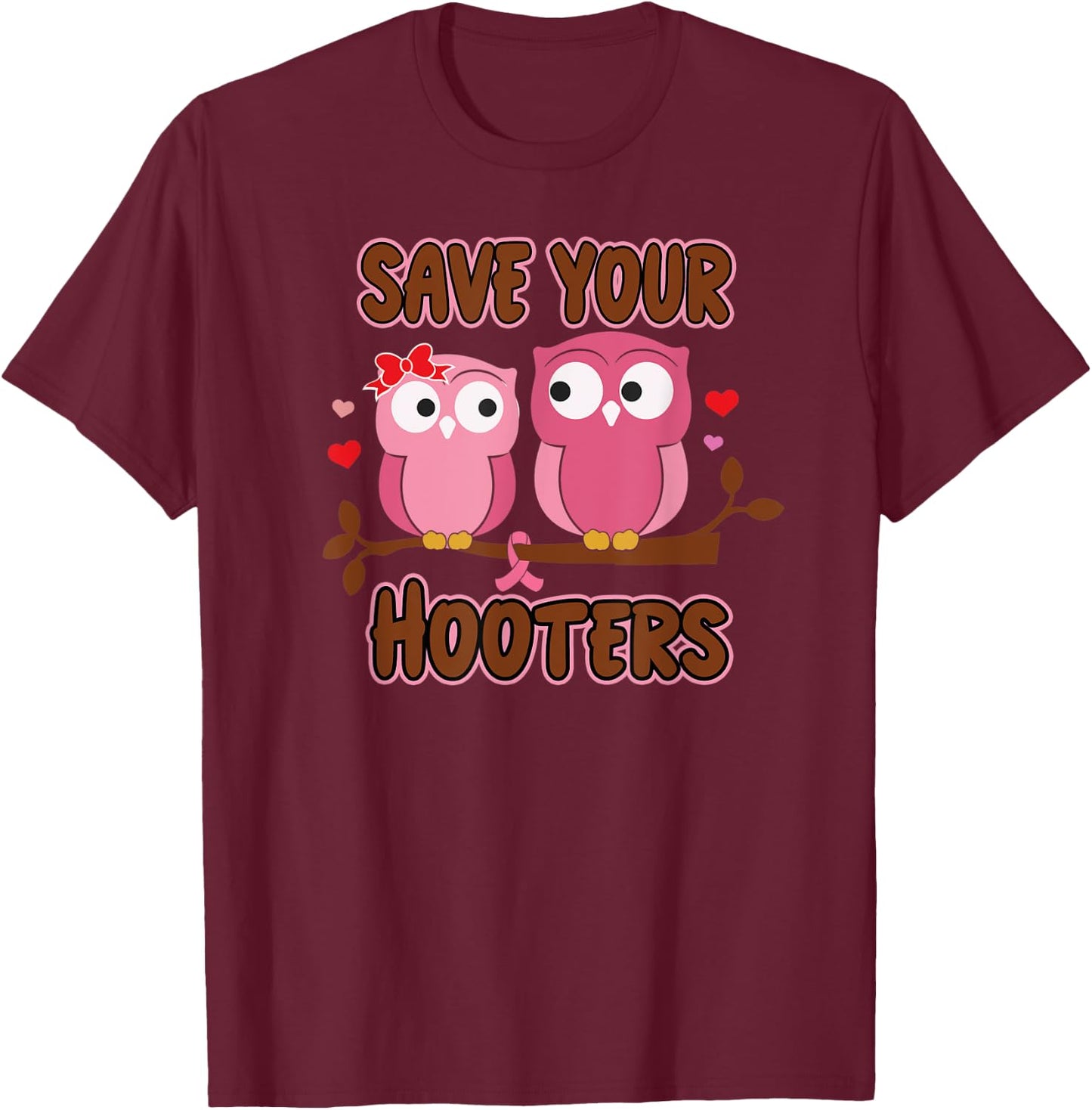 Breast Cancer Save Hooters Fight Breast Cancer T-Shirt - T-Shirt | Maroon
