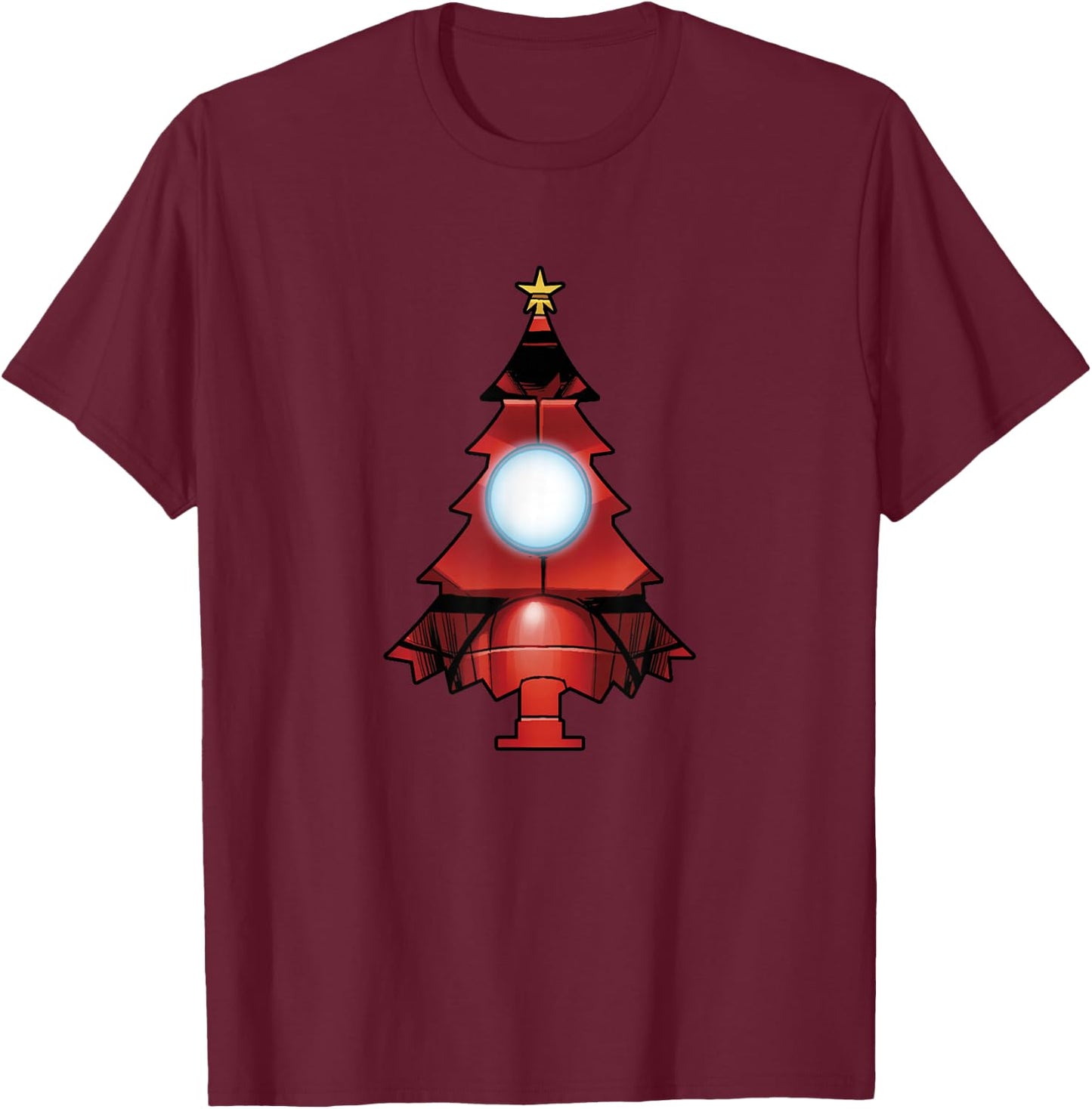 Marvel Christmas Iron Man Tree T-Shirt - T-Shirt | Maroon