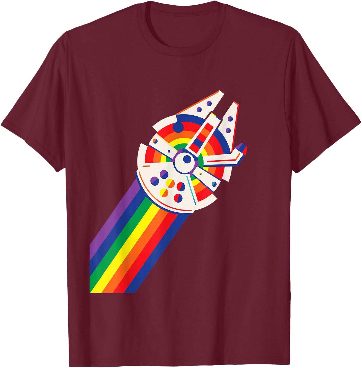 Star Wars Rainbow Millennium Falcon T-Shirt - T-Shirt | Maroon