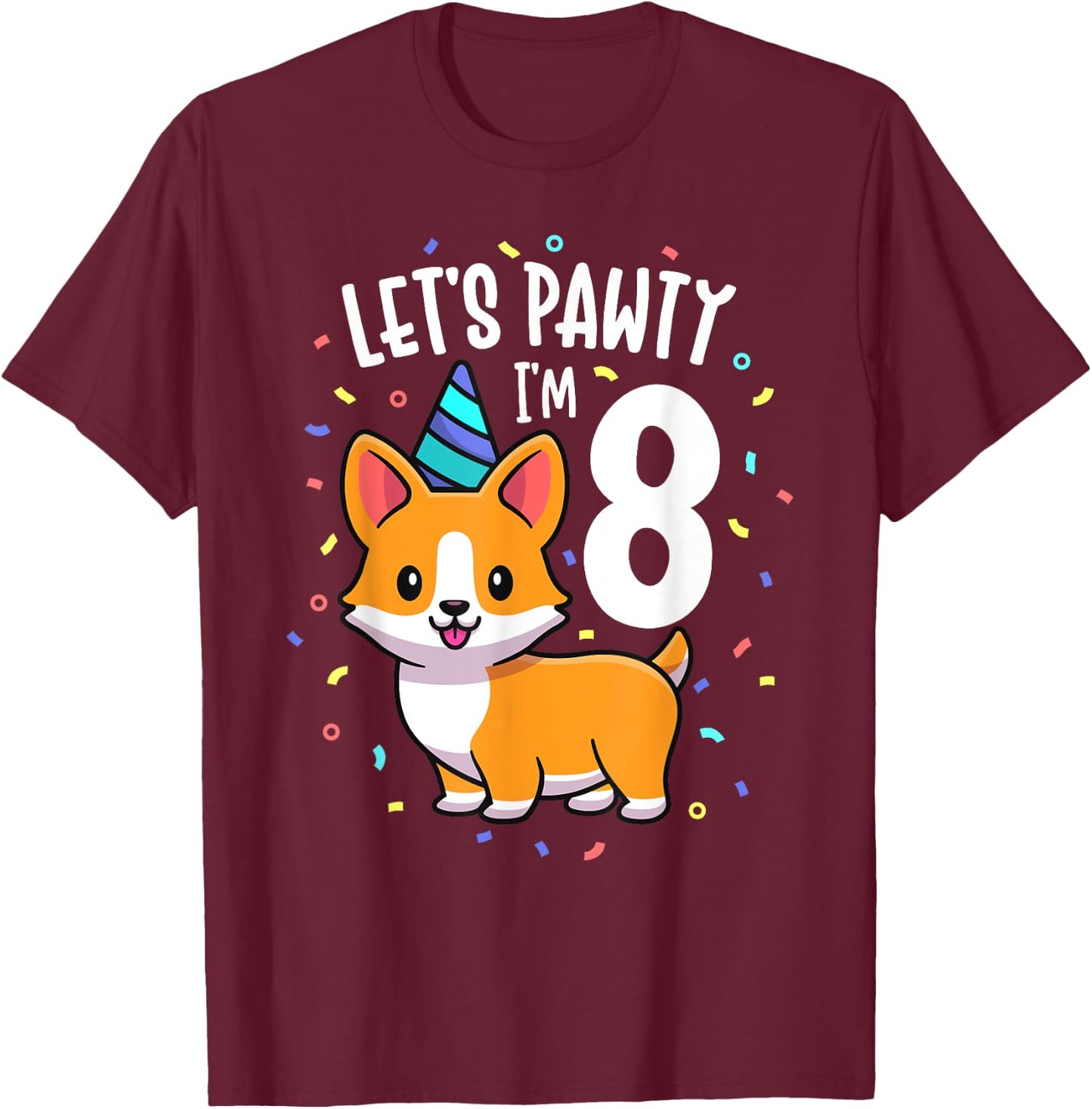 8 Years Old Corgi Dog Lover 8th Birthday Party Outfit Kid T-Shirt - T-Shirt | Maroon