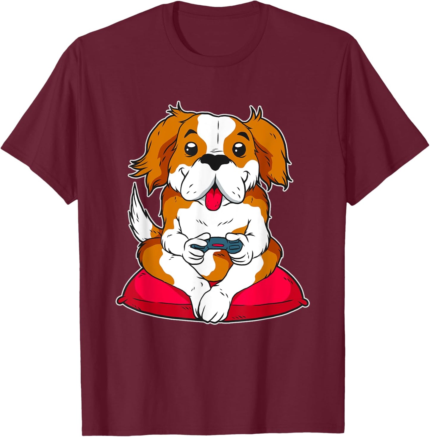 Cute Gamer Dog Gaming Women T-Shirt - T-Shirt | Maroon