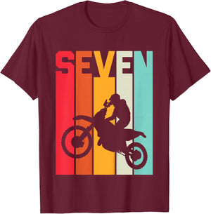 7th Birthday Retro Motocross 7 Years Boys Girl Dirt Bike T-Shirt - T-Shirt | Maroon
