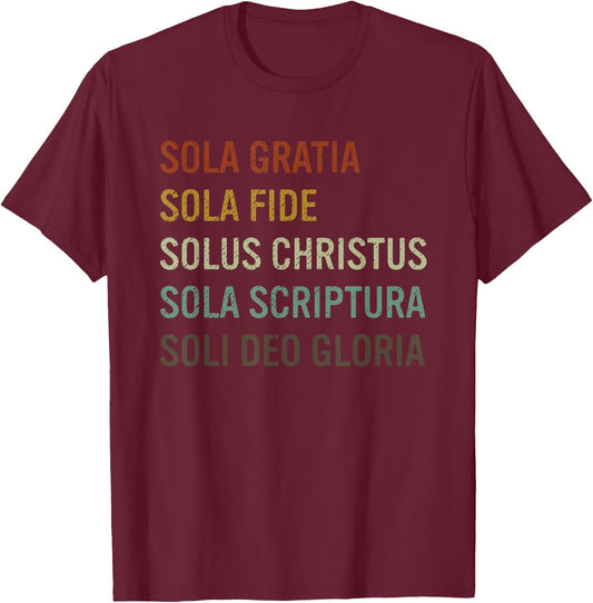 5 Solas Scriptura Christian Bible Theology Retro T-Shirt - T-Shirt | Maroon