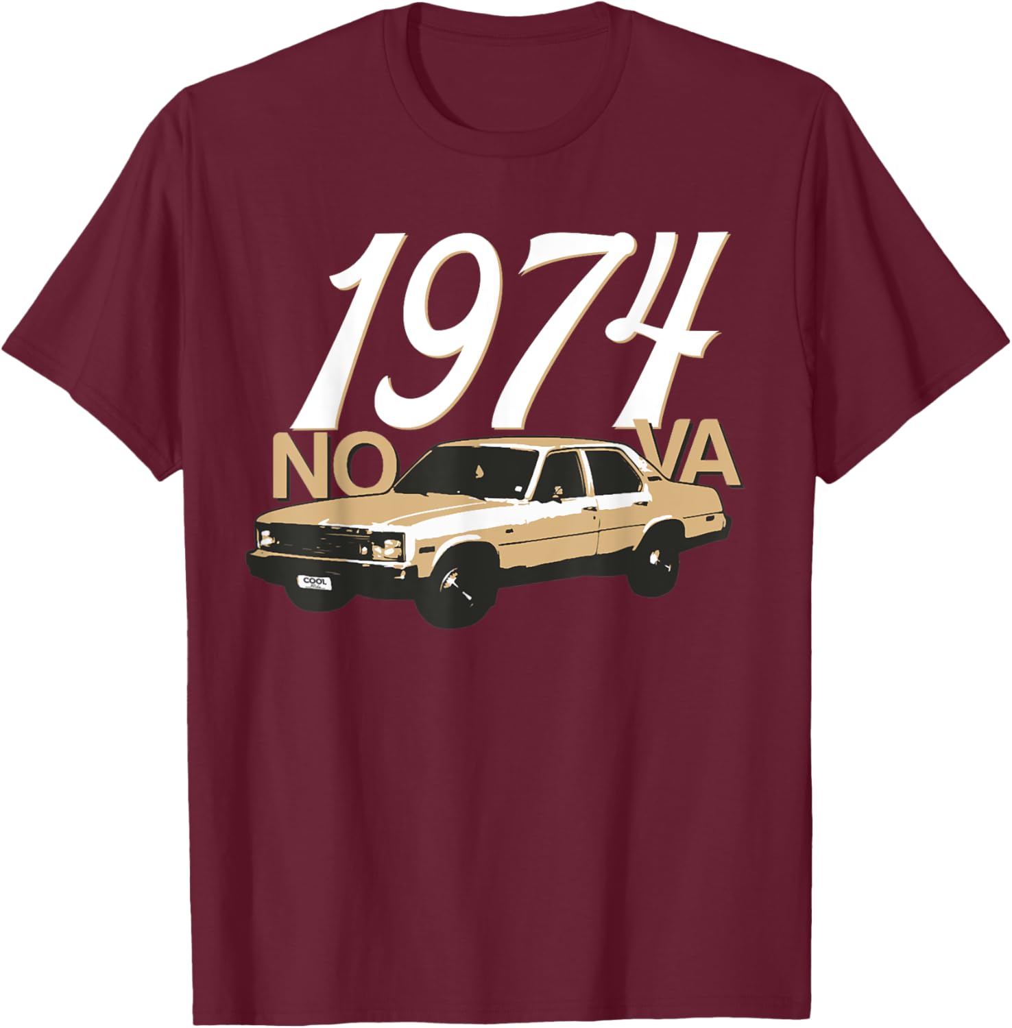 1974 74 Chevys Nova 2 Classic Car Old School Muscle Car T-Shirt - T-Shirt | Maroon