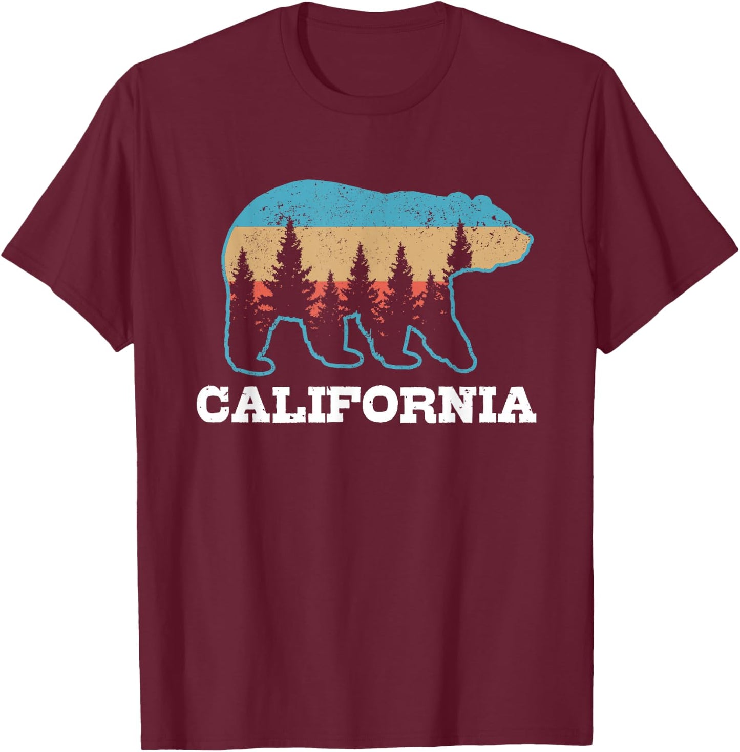 Vintage California Retro Bear Grizzly Nature Souvenir T-Shirt - T-Shirt | Maroon