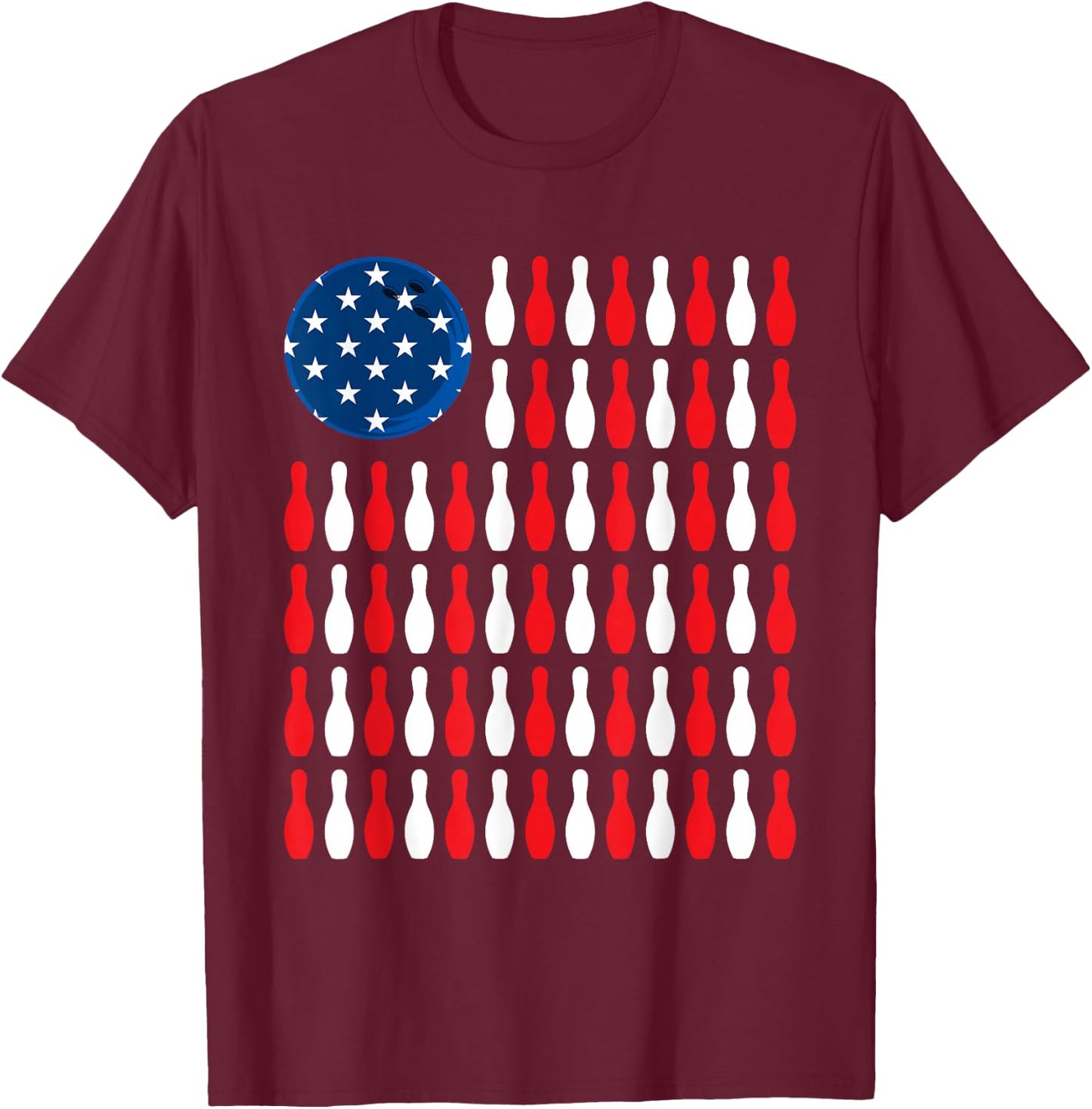 American Flag - Patriotic Bowler & Bowling Small T-Shirt - T-Shirt | Maroon