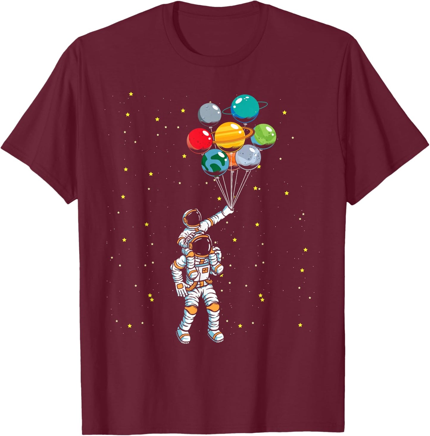 Universe Galaxy Space Planets Balloon Space Astronaut T-Shirt - T-Shirt | Maroon