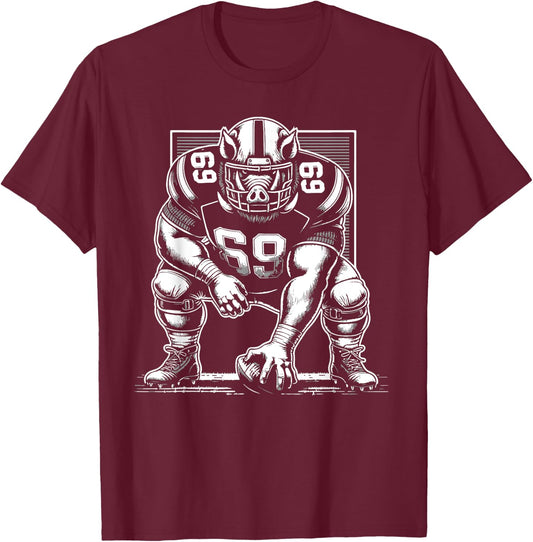 Awesome Hog Offensive Lineman Pig Line Center Football T-Shirt - T-Shirt | Maroon