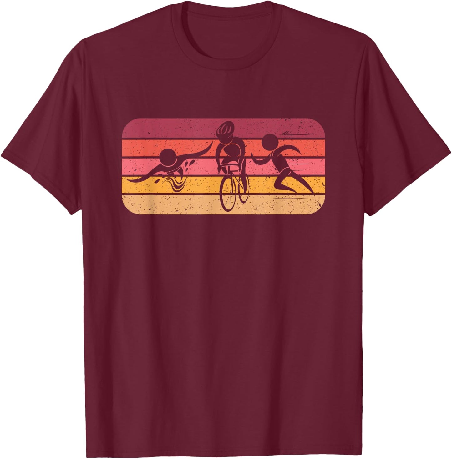 Retro Sports Gift Swim Bike Run Triathlon T-Shirt - T-Shirt | Maroon