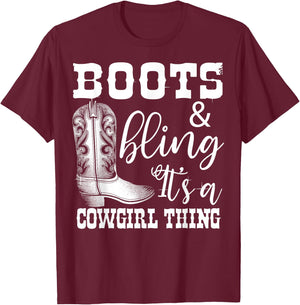 Funny Cowgirl Boots Bling Women Gift Cute Love Country Life T-Shirt - T-Shirt | Maroon