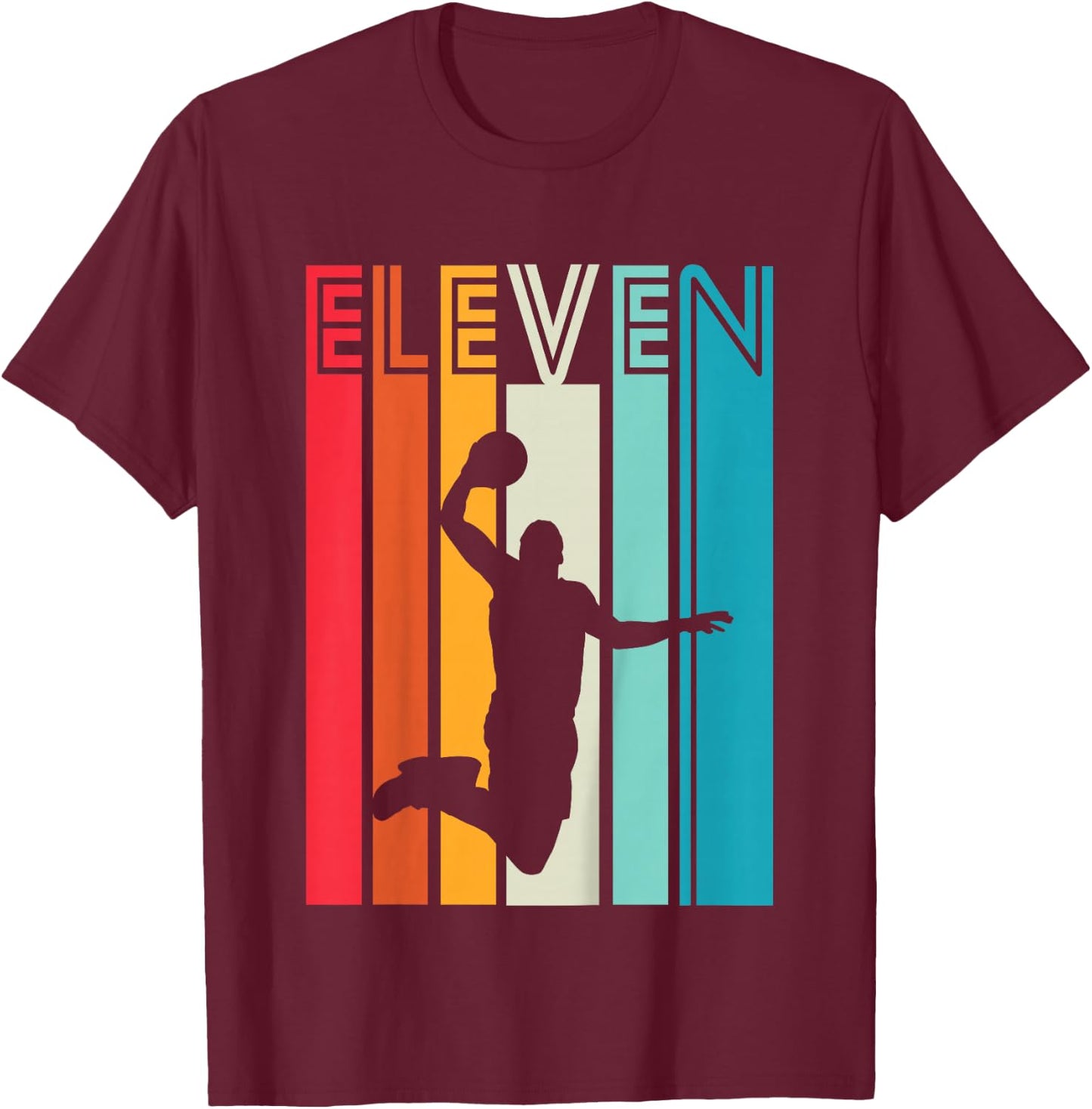 11th Birthday Basketball Lover Gift 11 Years Old Retro T-Shirt - T-Shirt | Maroon