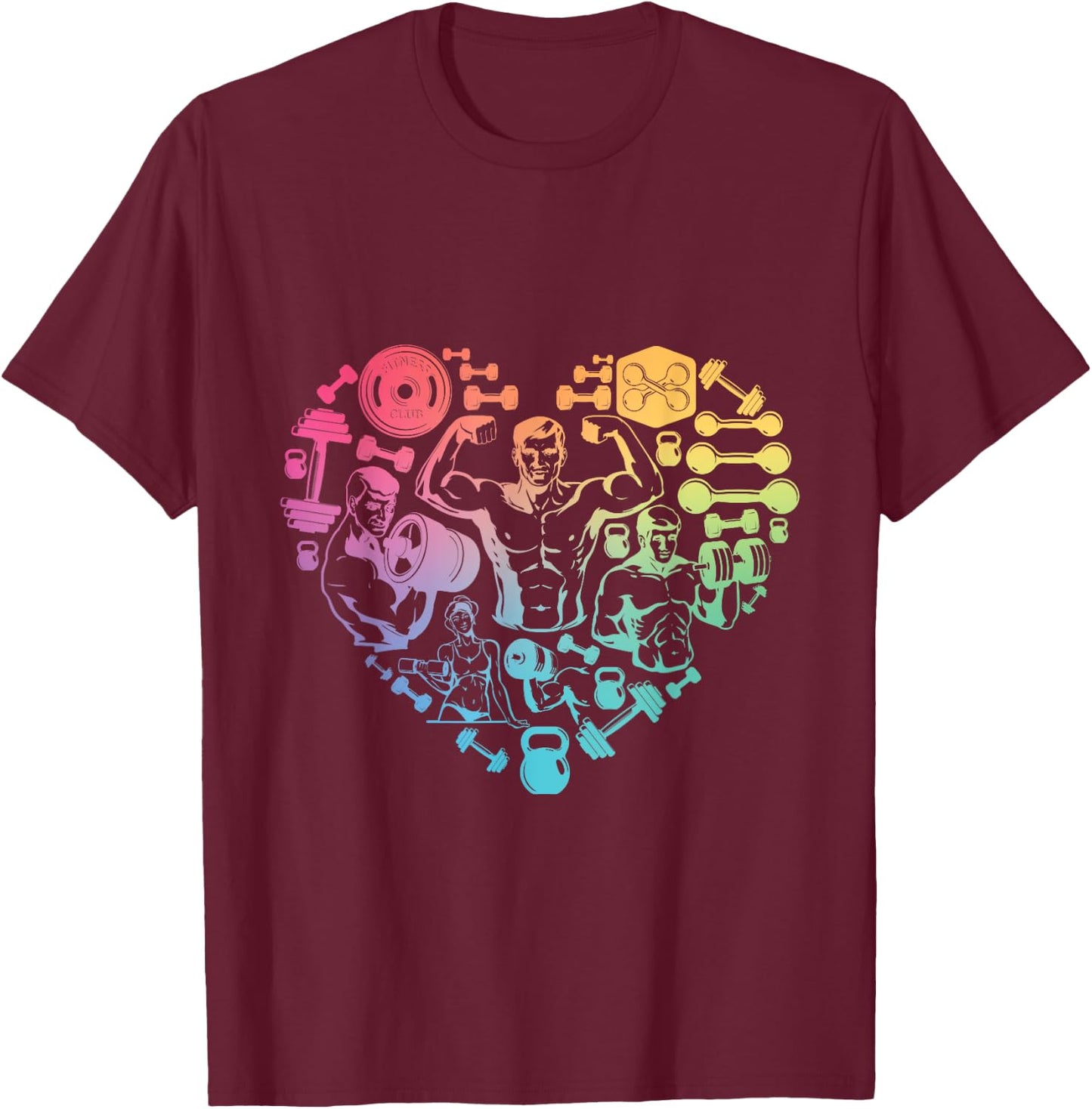 finess gym heart love Weight lifter Gym T Shirt Body Builder T-Shirt - T-Shirt | Maroon
