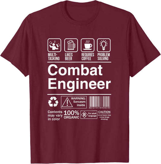 Combat Engineer Product Label Funny Gift T-Shirt - T-Shirt | Maroon