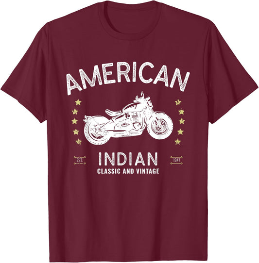 Retro Vintage American Motorcycle Indian Biker Club T-Shirt - T-Shirt | Maroon