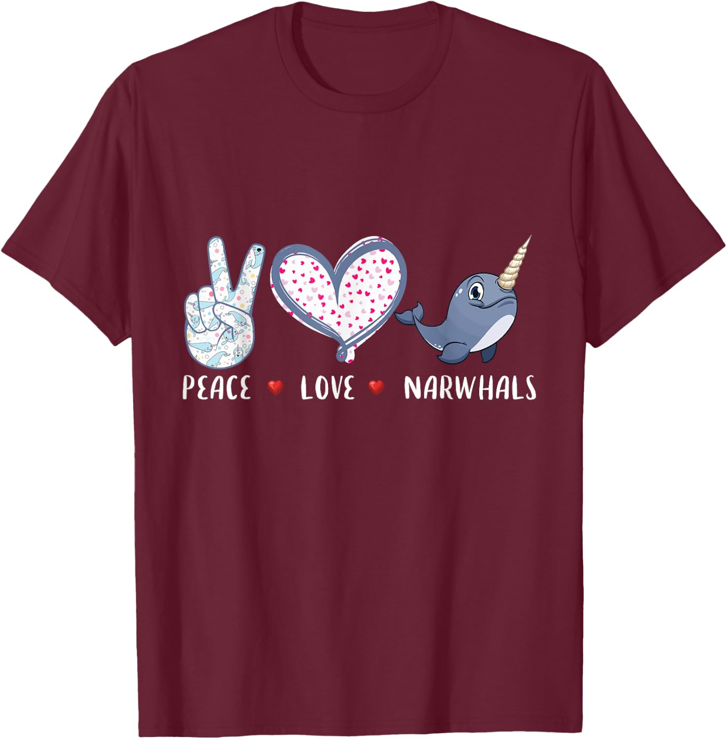 Peace love Narwhals gifts for girls boys kids women men T-Shirt - T-Shirt | Maroon