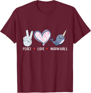 Peace love Narwhals gifts for girls boys kids women men T-Shirt - T-Shirt | Maroon
