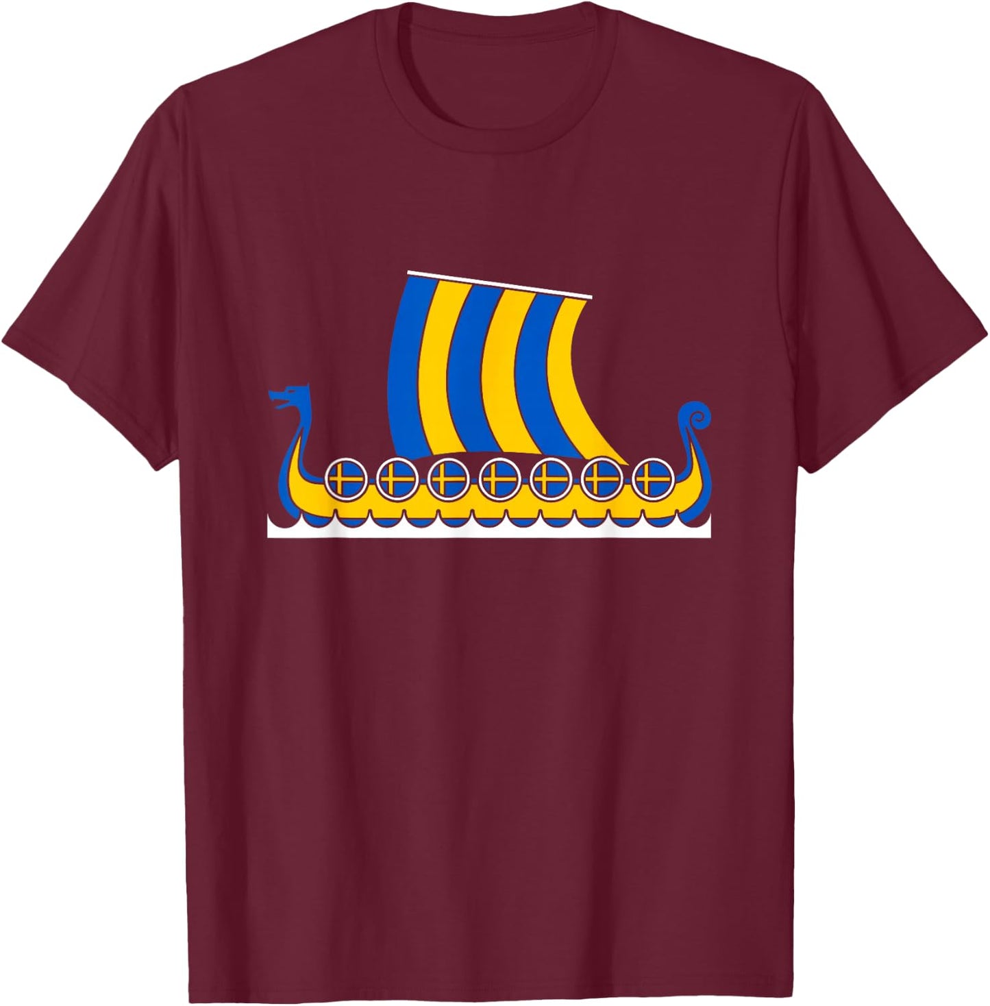 Swedish Viking Ship Sverige Sweden Flag Dragon Boat Viking T-Shirt - T-Shirt | Maroon