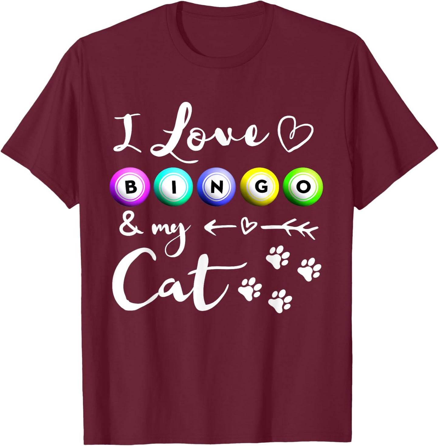 Bingo Shirt , I Love Bingo and my Cat Bingo gift T-Shirt - T-Shirt | Maroon